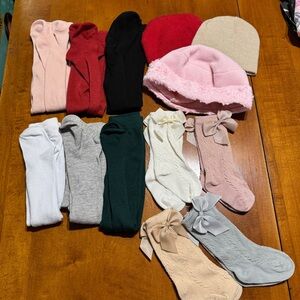 13 piece baby girl lot stocking hats socks